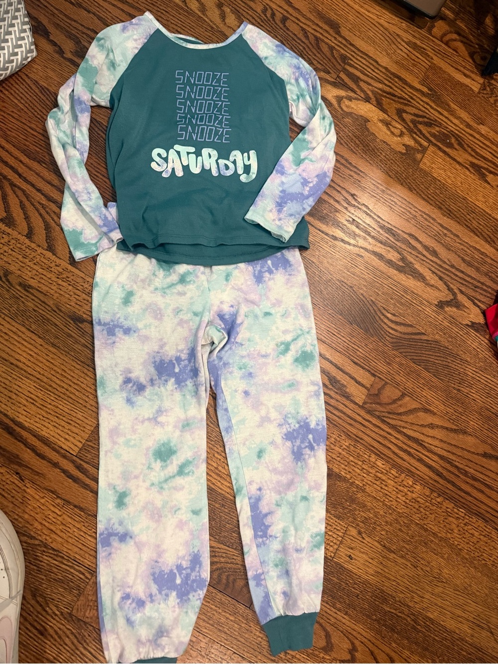Cat & Jack Teal Top with Mint, Lavender & White Tie-Dye Pajama Set